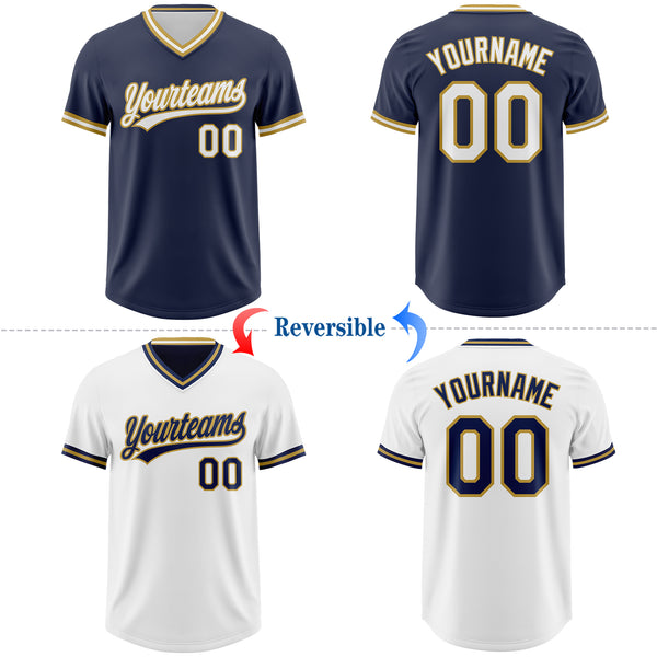 Custom Navy White-Old Gold Reversible Pullover Baseball Jersey Shirt