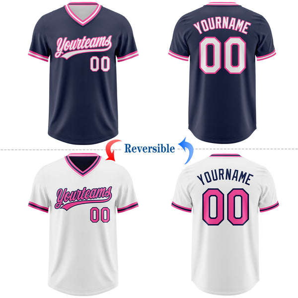Custom Navy White-Pink Reversible Pullover Baseball Jersey Shirt