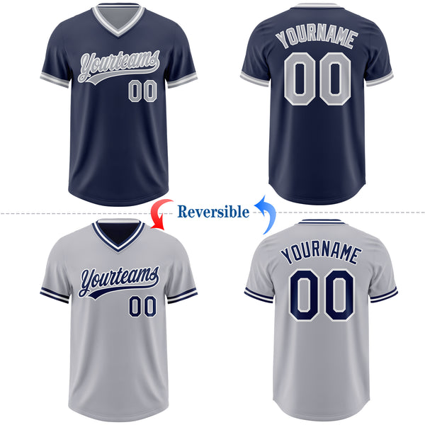 Custom Navy Gray-White Reversible Pullover Baseball Jersey Shirt