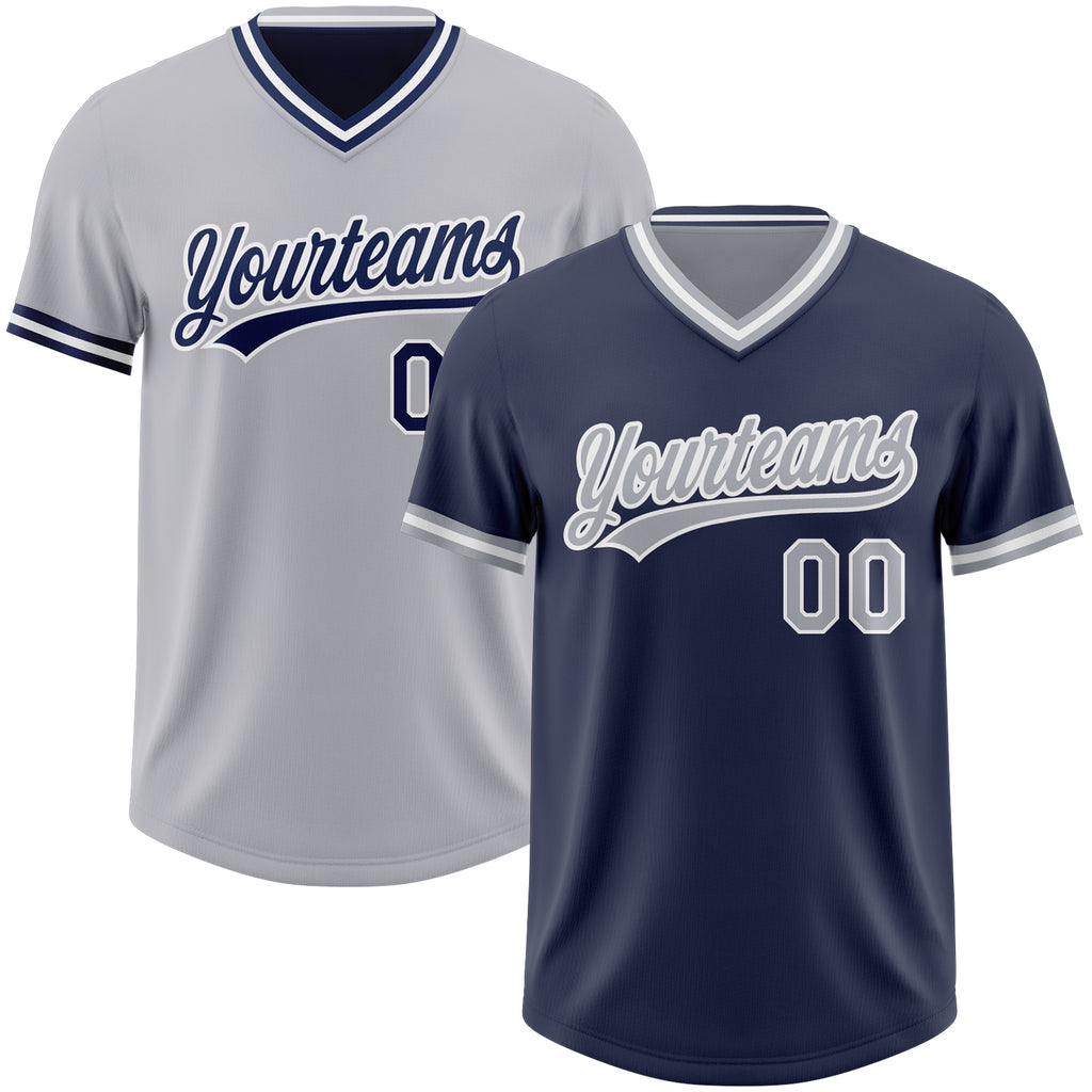 Custom Navy Gray-White Reversible Pullover Baseball Jersey Shirt
