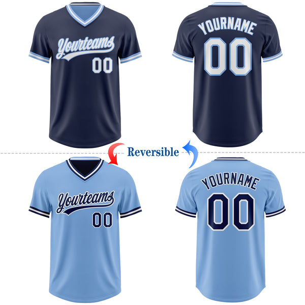 Custom Navy White-Light Blue Reversible Pullover Baseball Jersey Shirt