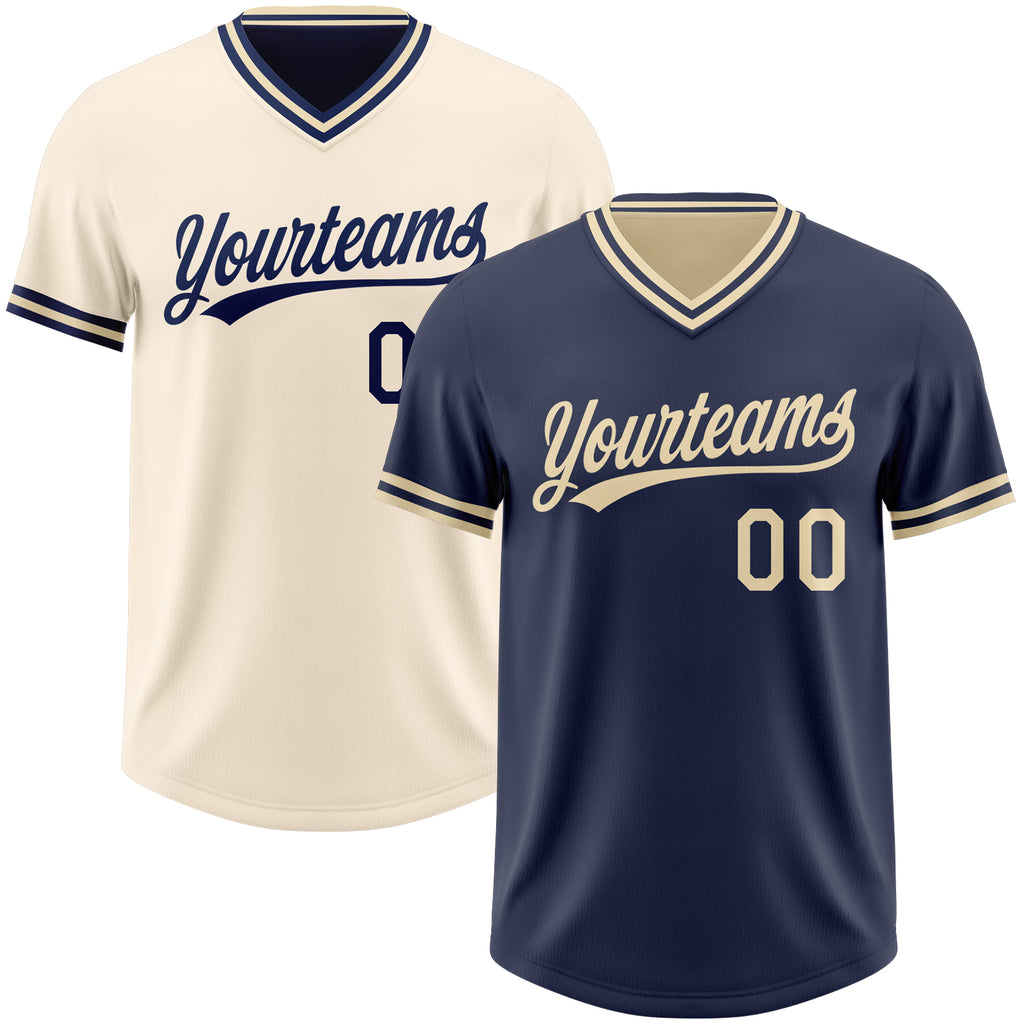 Custom Navy-Cream Reversible Pullover Baseball Jersey Shirt