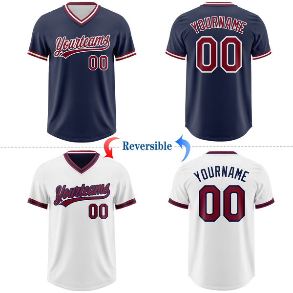 Custom Navy Crimson-White Reversible Pullover Baseball Jersey Shirt