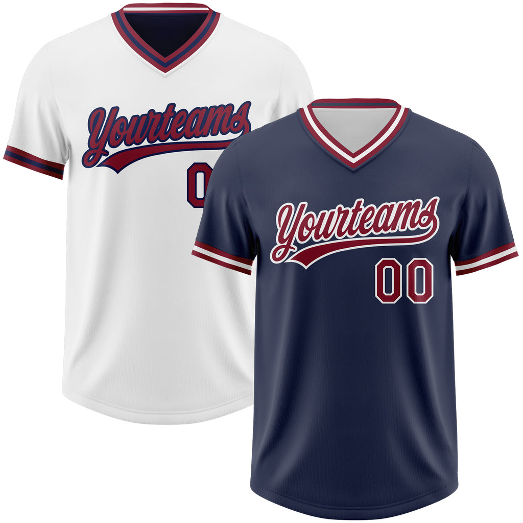 Custom Navy Crimson-White Reversible Pullover Baseball Jersey Shirt