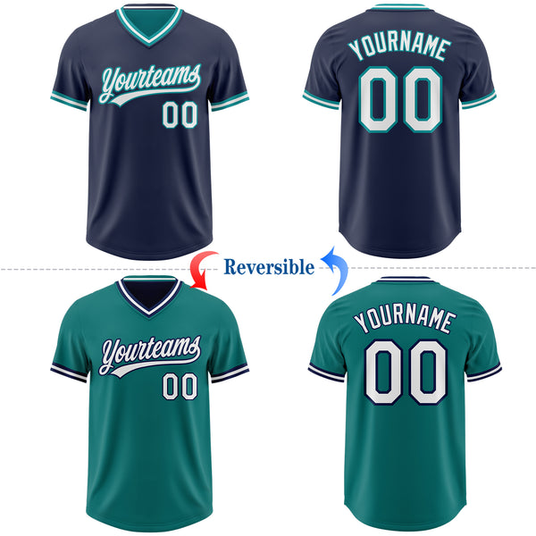 Custom Navy White-Teal Reversible Pullover Baseball Jersey Shirt