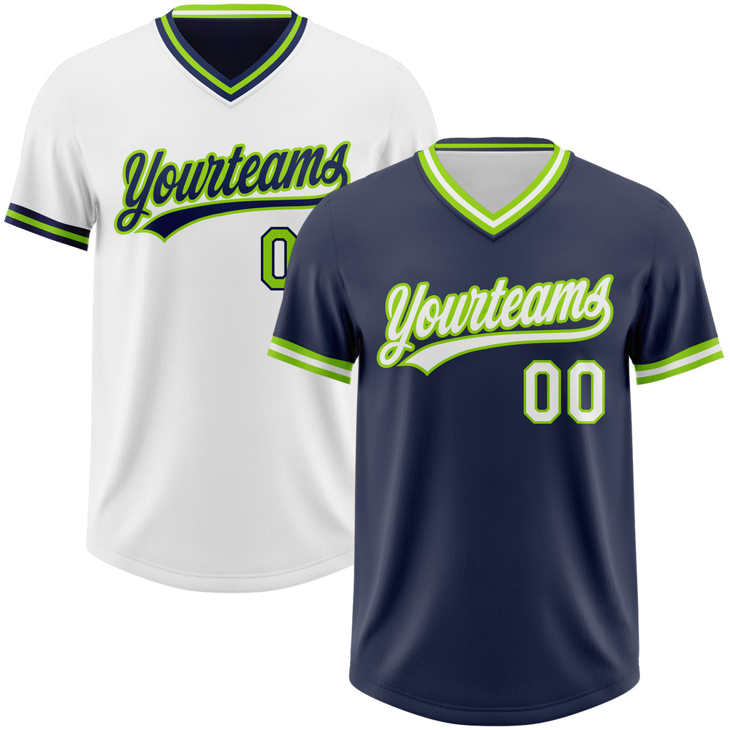 Custom Navy White-Neon Green Reversible Pullover Baseball Jersey Shirt