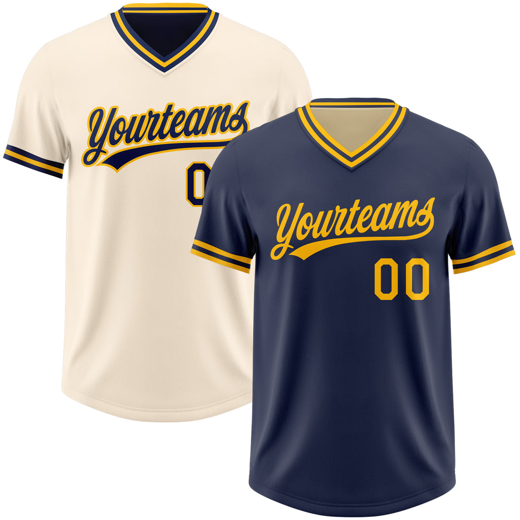 Custom Navy Cream Reversible Pullover Baseball Jersey Shirt