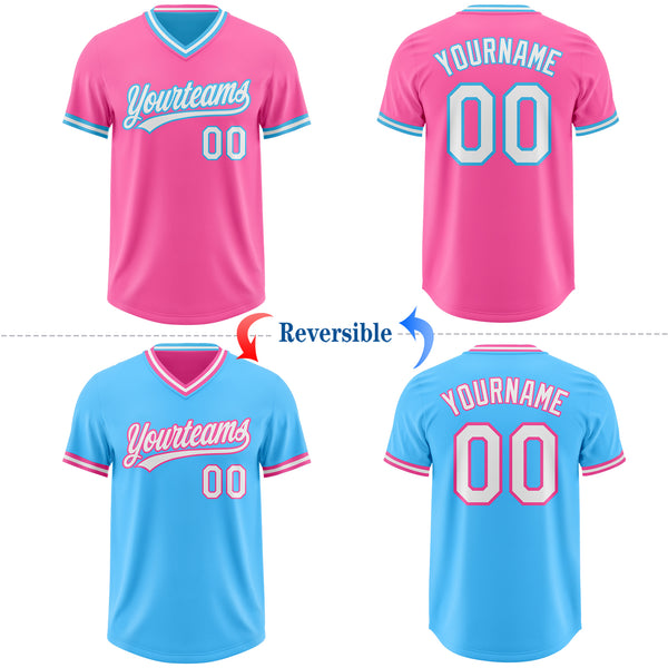 Custom Pink White-Sky Blue Reversible Pullover Baseball Jersey Shirt