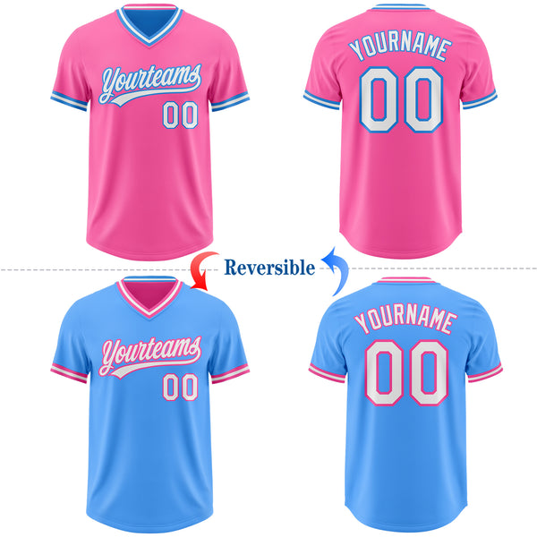 Custom Pink White-Electric Blue Reversible Pullover Baseball Jersey Shirt