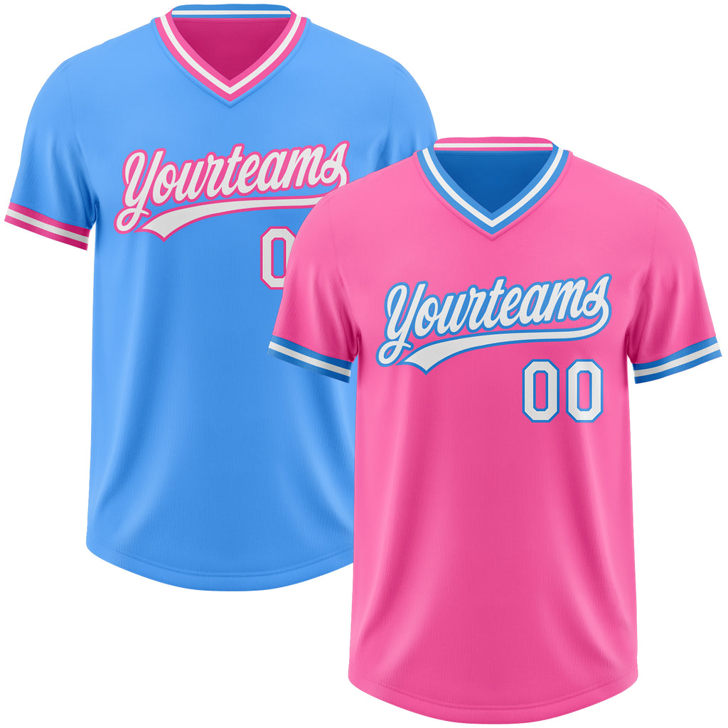 Custom Pink White-Electric Blue Reversible Pullover Baseball Jersey Shirt