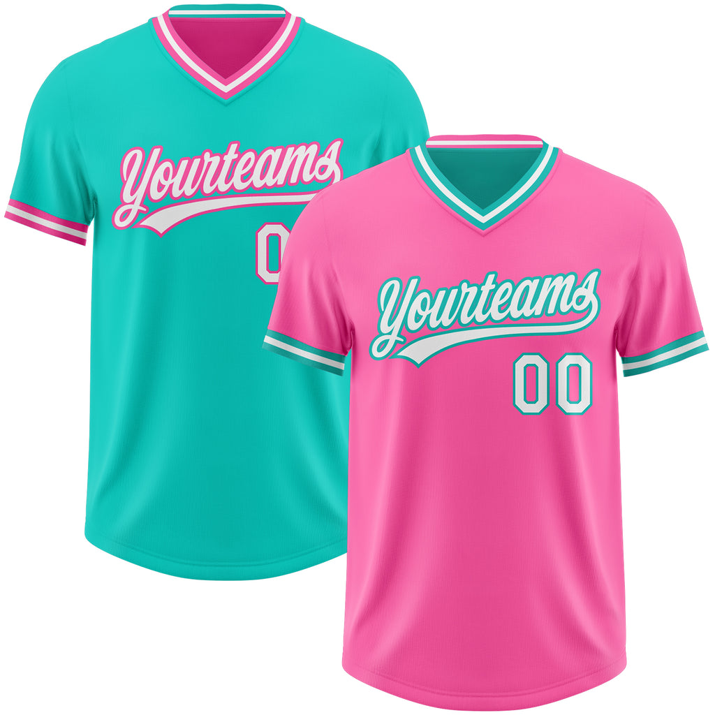Custom Pink White-Aqua Reversible Pullover Baseball Jersey Shirt