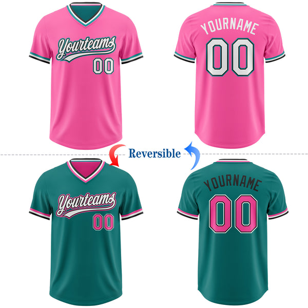 Custom Pink White Black-Teal Reversible Pullover Baseball Jersey Shirt