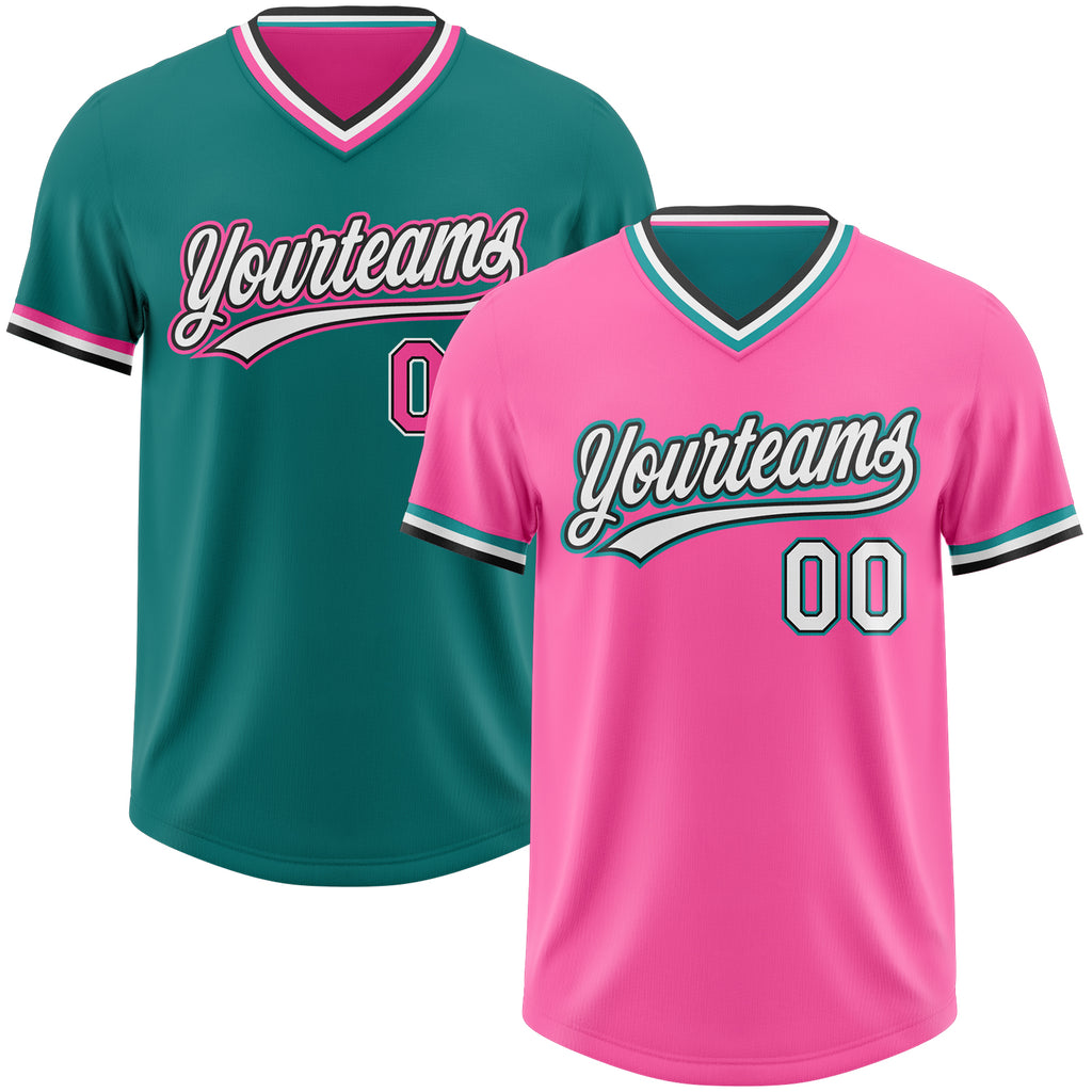 Custom Pink White Black-Teal Reversible Pullover Baseball Jersey Shirt