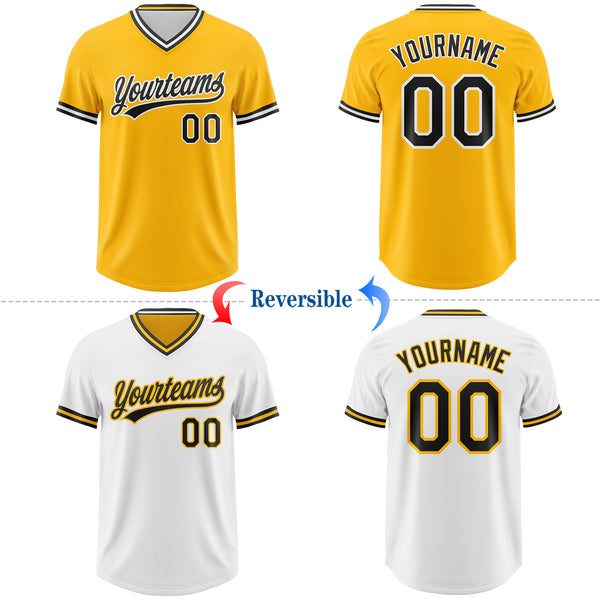 Custom Gold Black-White Reversible Pullover Baseball Jersey Shirt