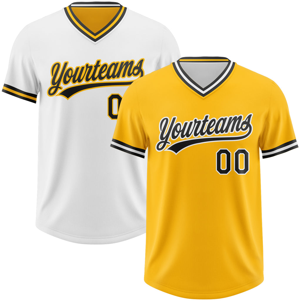 Custom Gold Black-White Reversible Pullover Baseball Jersey Shirt