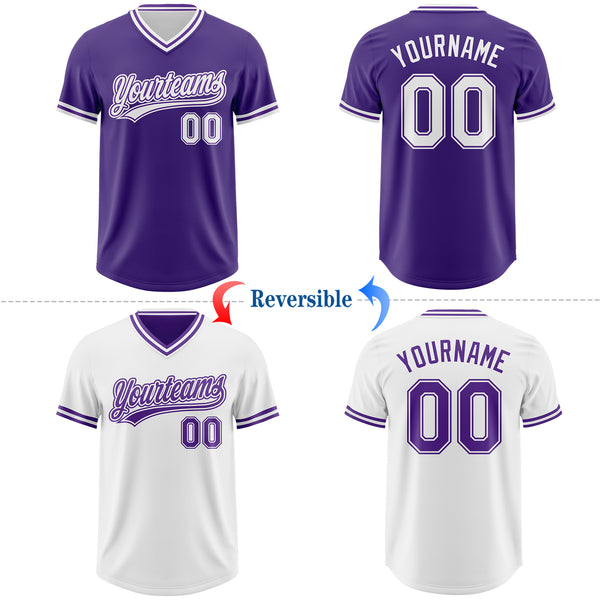 Custom Purple-White Reversible Pullover Baseball Jersey Shirt