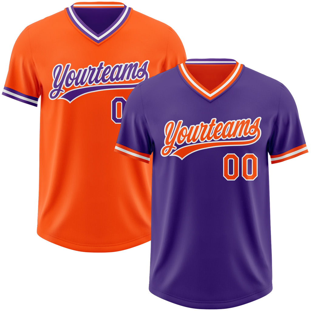 Custom Purple Orange-White Reversible Pullover Baseball Jersey Shirt