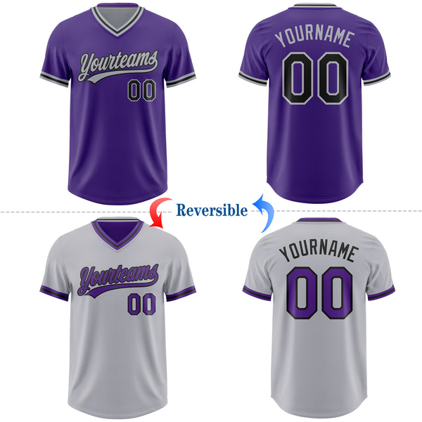 Custom Purple Black-Gray Reversible Pullover Baseball Jersey Shirt