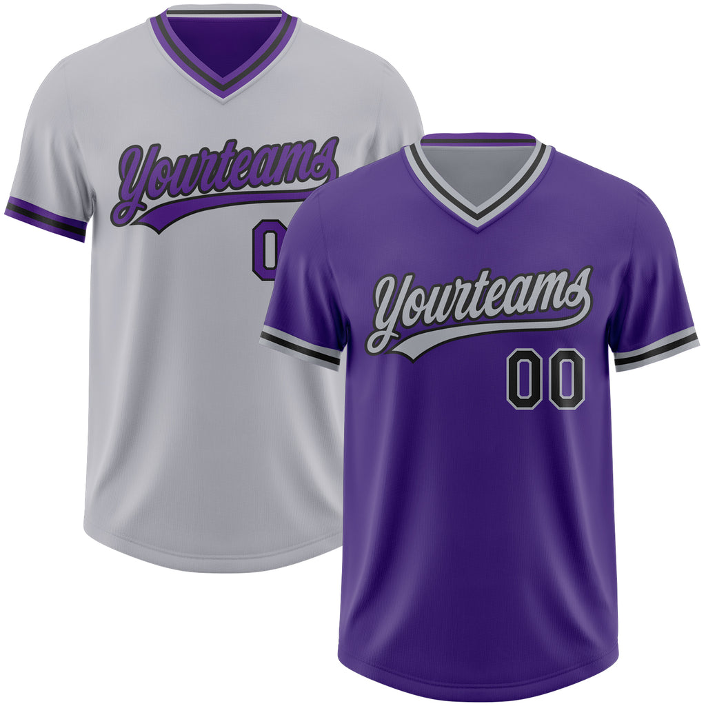 Custom Purple Black-Gray Reversible Pullover Baseball Jersey Shirt