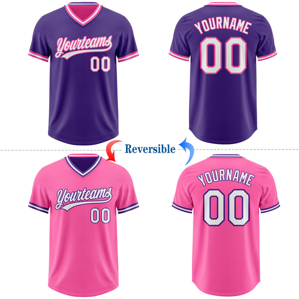 Custom Purple White-Pink Reversible Pullover Baseball Jersey Shirt