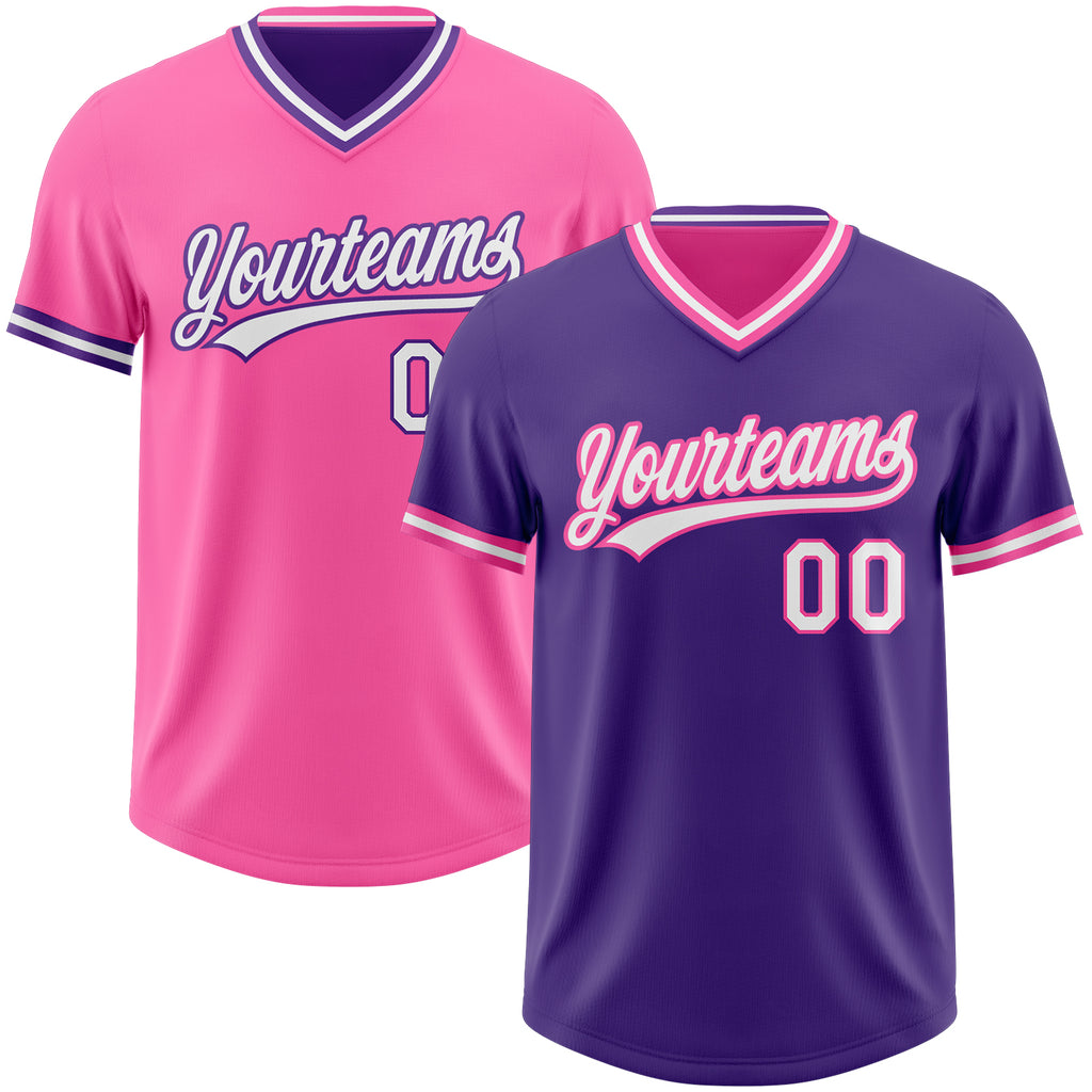 Custom Purple White-Pink Reversible Pullover Baseball Jersey Shirt