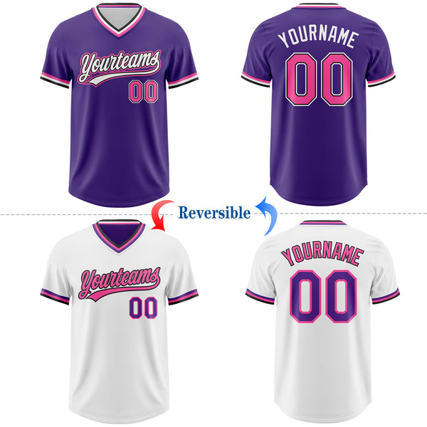 Custom Purple Pink Black-White Reversible Pullover Baseball Jersey Shirt