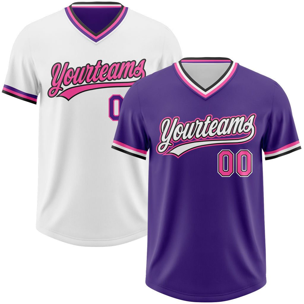 Custom Purple Pink Black-White Reversible Pullover Baseball Jersey Shirt