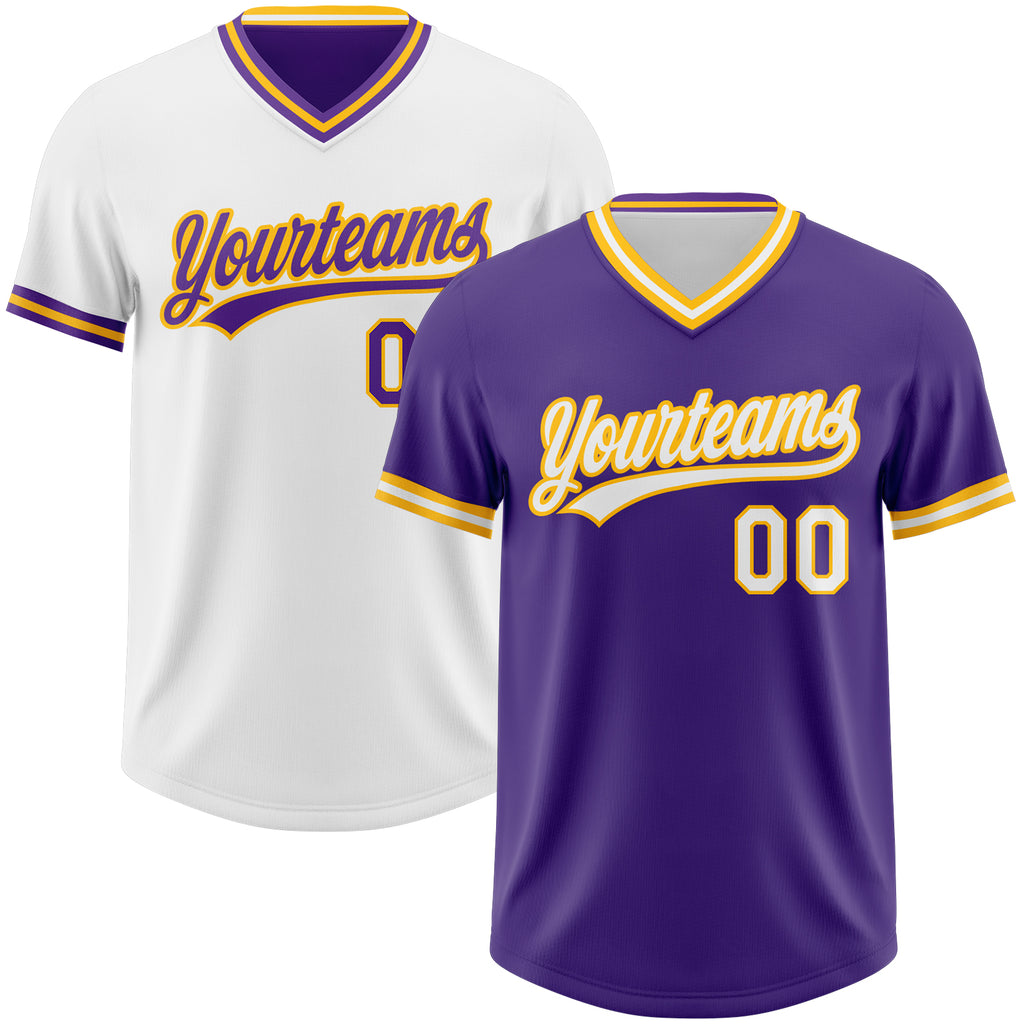 Custom Purple White-Gold Reversible Pullover Baseball Jersey Shirt