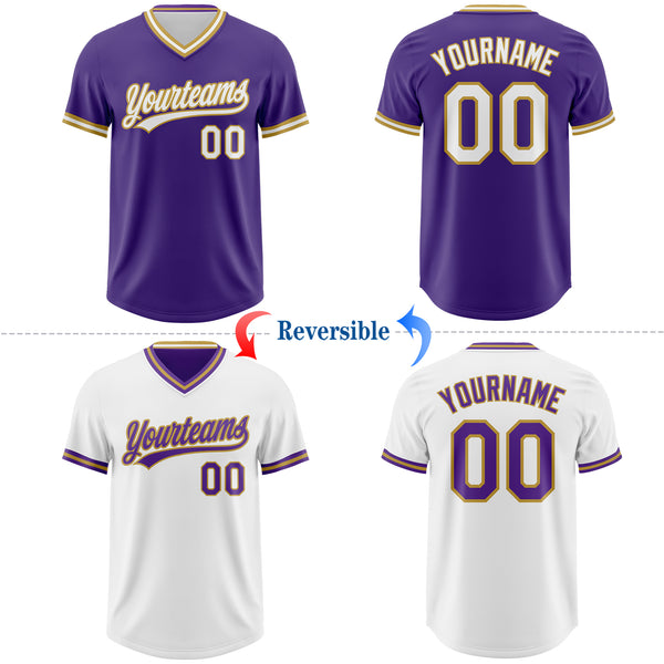 Custom Purple White-Old Gold Reversible Pullover Baseball Jersey Shirt