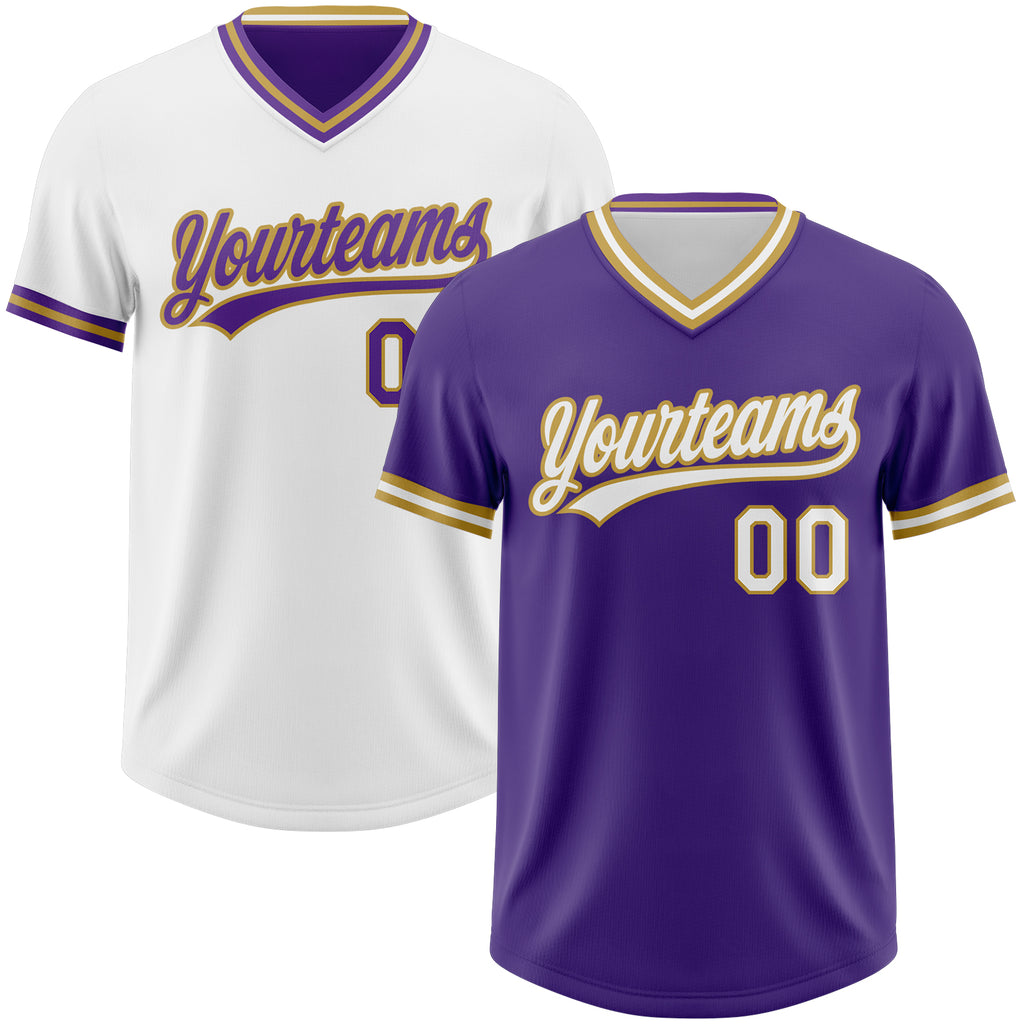 Custom Purple White-Old Gold Reversible Pullover Baseball Jersey Shirt