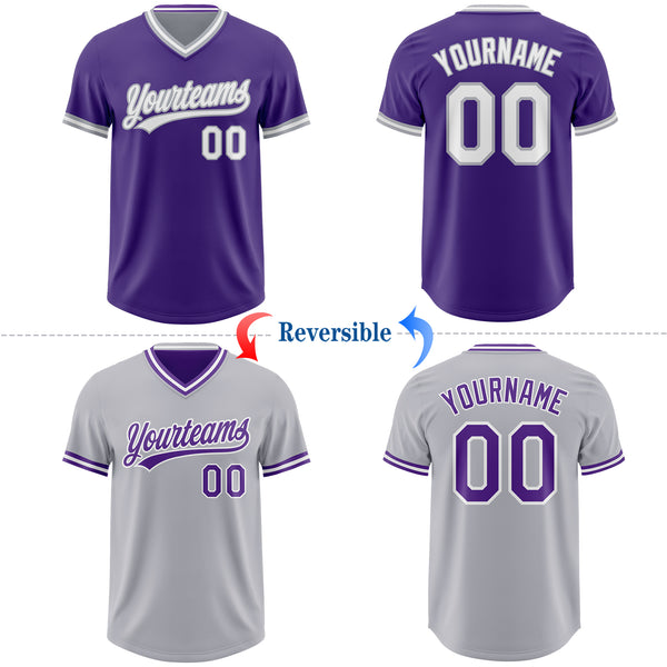Custom Purple White-Gray Reversible Pullover Baseball Jersey Shirt