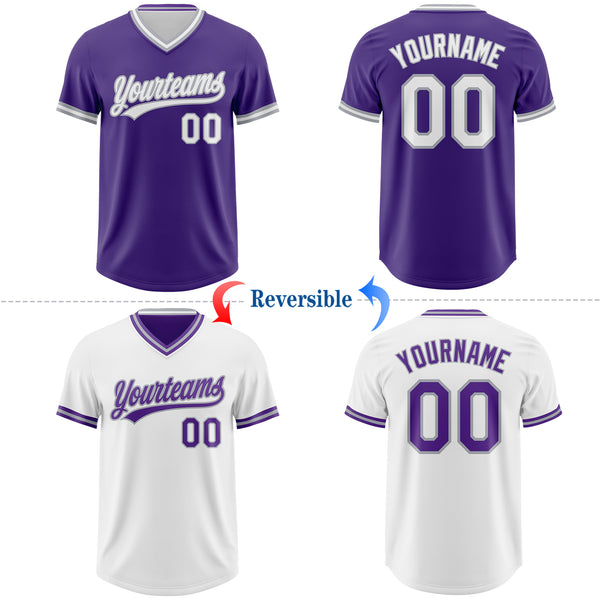 Custom Purple White-Gray Reversible Pullover Baseball Jersey Shirt