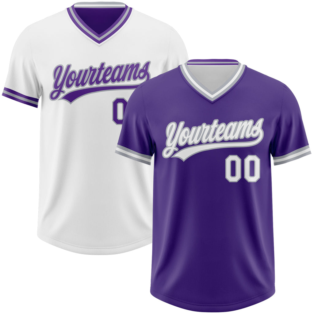 Custom Purple White-Gray Reversible Pullover Baseball Jersey Shirt
