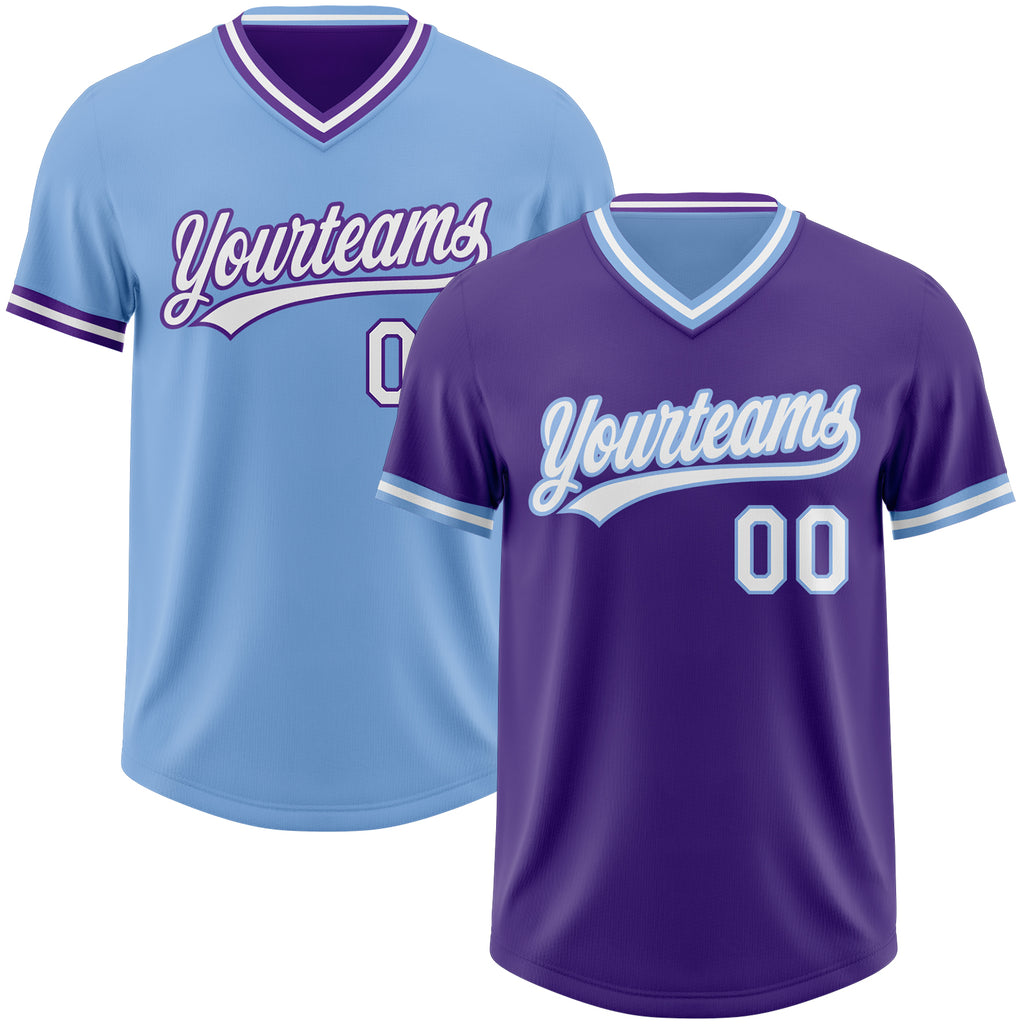 Custom Purple White-Light Blue Reversible Pullover Baseball Jersey Shirt