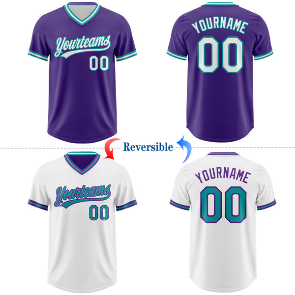 Custom Purple White-Teal Reversible Pullover Baseball Jersey Shirt