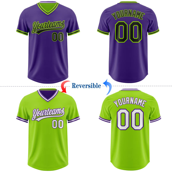 Custom Purple Black-Neon Green Reversible Pullover Baseball Jersey Shirt