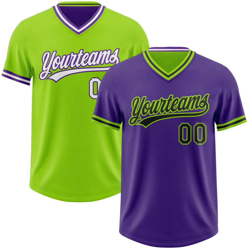 Custom Purple Black-Neon Green Reversible Pullover Baseball Jersey Shirt