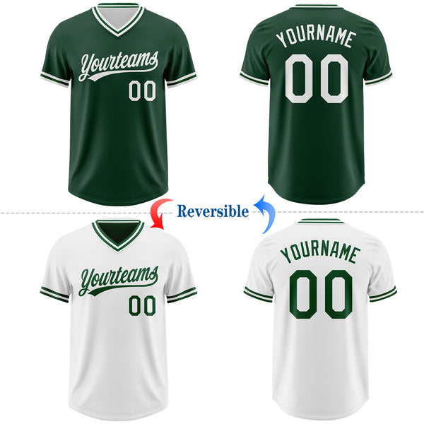 Custom Green-White Reversible Pullover Baseball Jersey Shirt