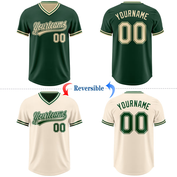 Custom Green-Cream Reversible Pullover Baseball Jersey Shirt
