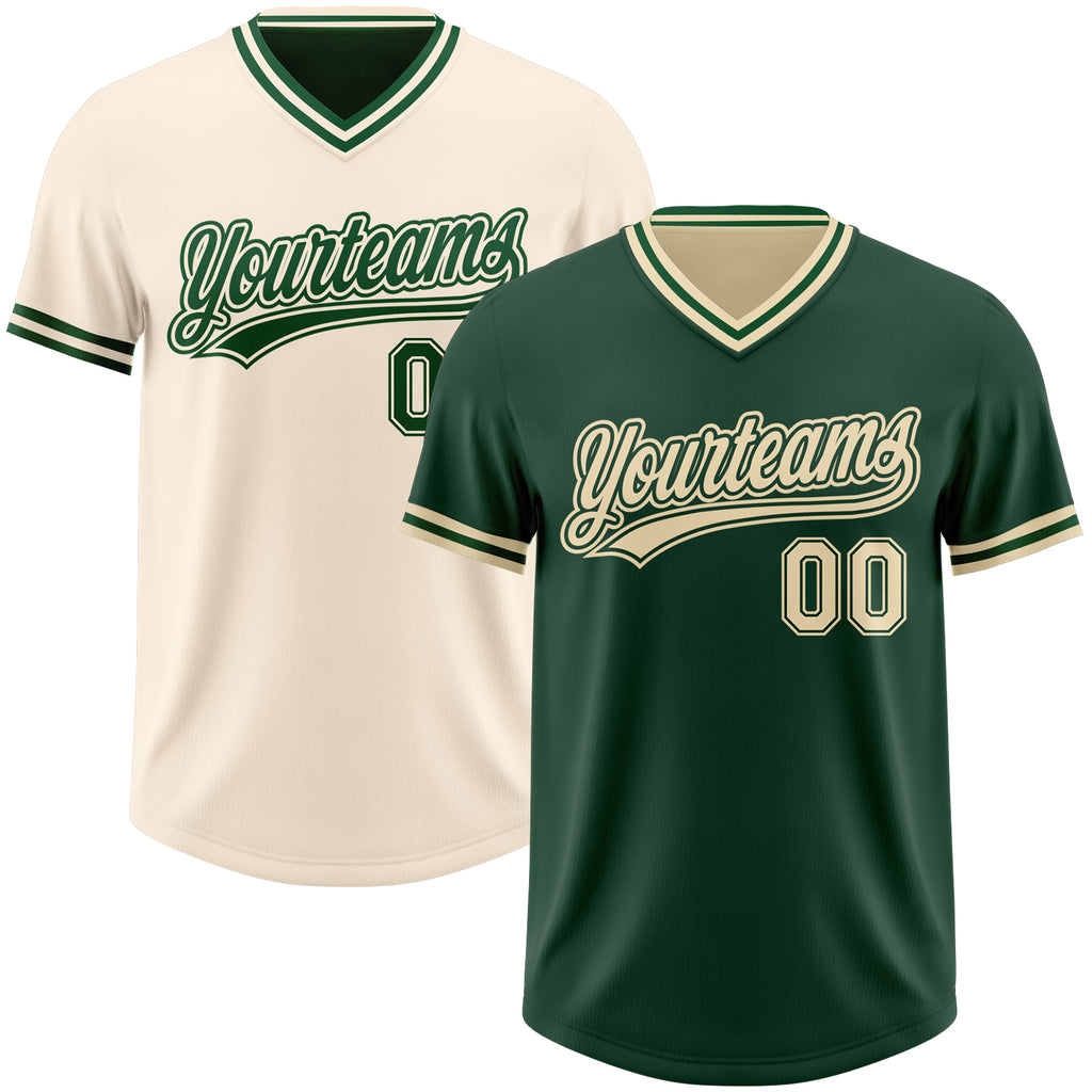 Custom Green-Cream Reversible Pullover Baseball Jersey Shirt