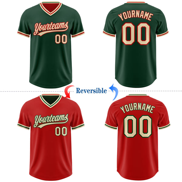 Custom Green Cream-Red Reversible Pullover Baseball Jersey Shirt