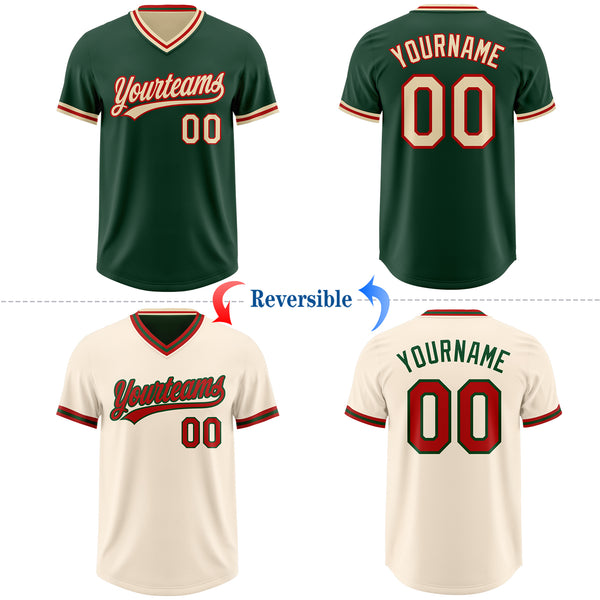 Custom Green Cream-Red Reversible Pullover Baseball Jersey Shirt