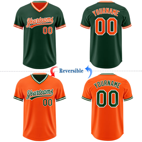 Custom Green Orange-White Reversible Pullover Baseball Jersey Shirt