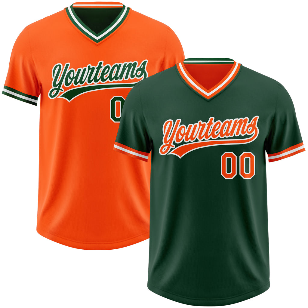 Custom Green Orange-White Reversible Pullover Baseball Jersey Shirt