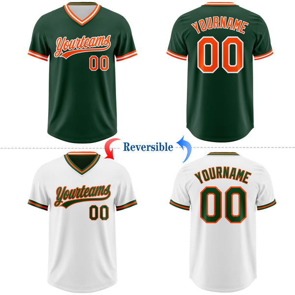 Custom Green Orange-White Reversible Pullover Baseball Jersey Shirt