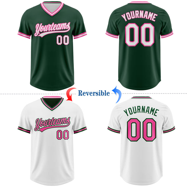 Custom Green White-Pink Reversible Pullover Baseball Jersey Shirt