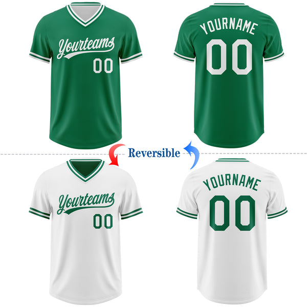 Custom Kelly Green-White Reversible Pullover Baseball Jersey Shirt
