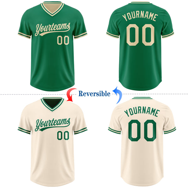 Custom Kelly Green-Cream Reversible Pullover Baseball Jersey Shirt
