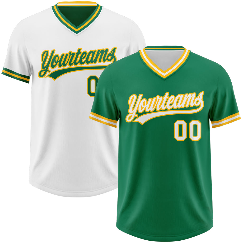 Custom Kelly Green White-Gold Reversible Pullover Baseball Jersey Shirt
