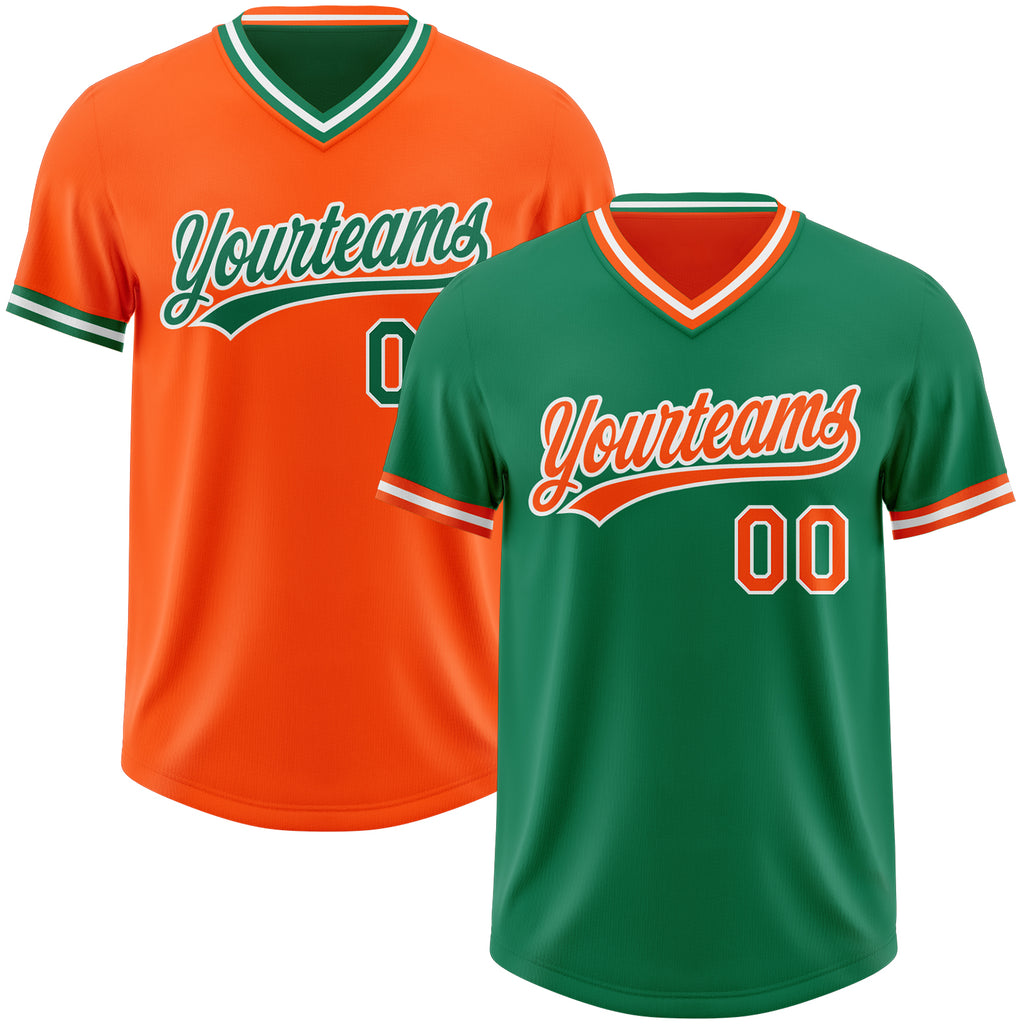 Custom Kelly Green Orange-White Reversible Pullover Baseball Jersey Shirt